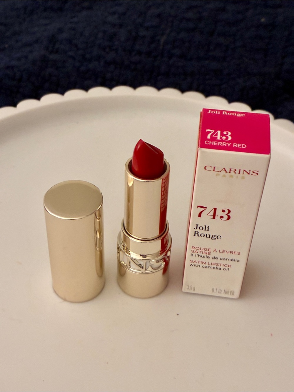 Clarins Joli Rouge Satin Lipstick 743 Cherry Red NIB